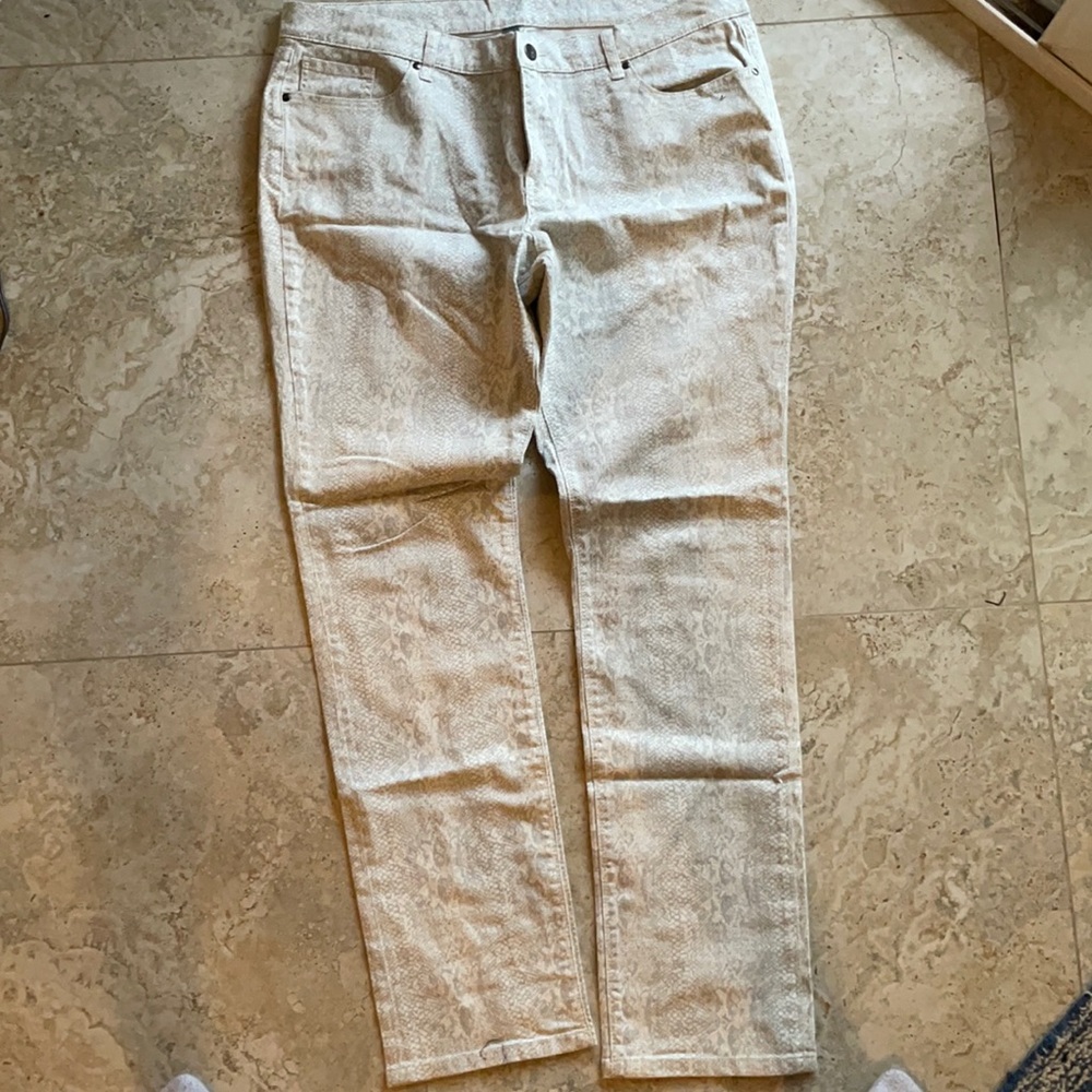NYC snake print white jeans